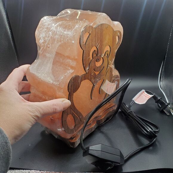 Teddy Bear Himalayan Salt Lamp w/Bulb & Dimmer Switch Cord Home Decor - Picture 10 of 10